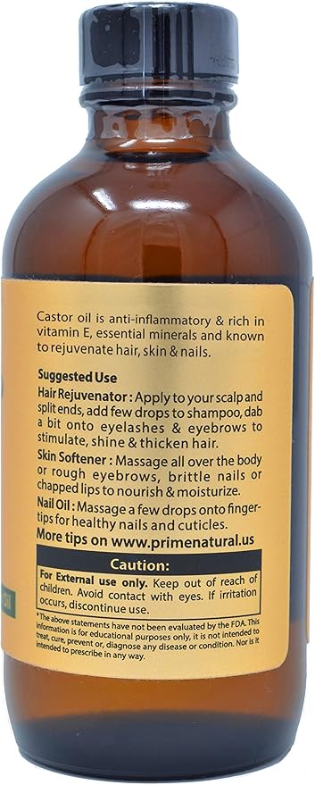PRIME NATURAL Organic Hemp Seed Oil & Organic Castor Oil - Cold Pressed, Virgin, Unrefined - 4oz/120ml Each - 2 Oil Bundle