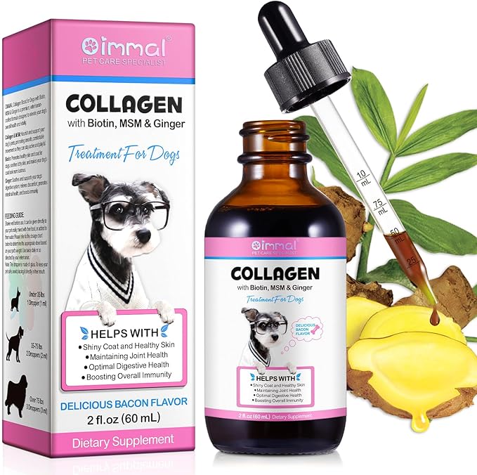 Collagen for Dogs,Liquid Collagen for Dogs,Collagen Supplement for Dogs,Collagen Boost for Dogs with Biotin, MSM & Ginger,Delicious Bacon Flavor,2 Fl Oz