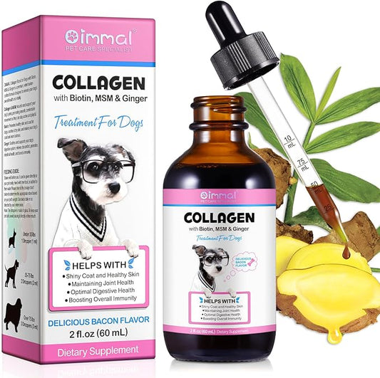 Collagen for Dogs,Liquid Collagen for Dogs,Collagen Supplement for Dogs,Collagen Boost for Dogs with Biotin, MSM & Ginger,Delicious Bacon Flavor,2 Fl Oz