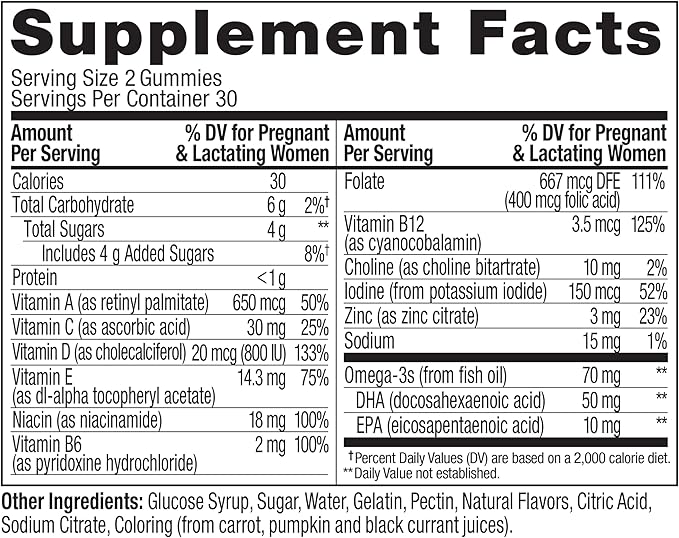 OLLY Prenatal Multivitamin Gummy, Supports Healthy Growth and Brain Development, Folic Acid, Vitamin D, Omega 3 DHA, Chewable Supplement, Citrus Berry Flavor, 30 Day Supply - 60 Count