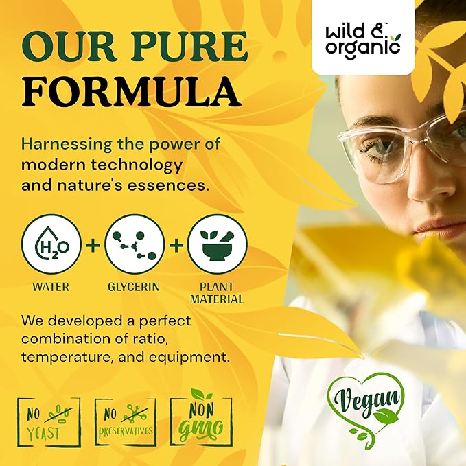 Wild & Organic Lemon Balm Tincture - Mood Support Supplement - Melissa Lemon Balm Leaf Extract Drops - Vegan, Sugar & Alcohol-Free Calming Supplement - 4 fl oz