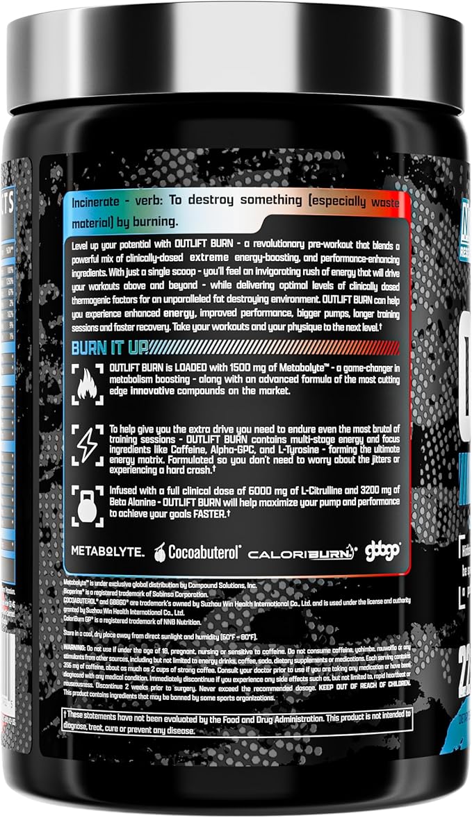 Nutrex Outlift Burn Pre-Workout Supplement for Energy, Focus & Endurance | Metabolyte, L-Citrulline, Beta-Alanine & Caffeine | Thermogenic Formula for Performance(22 Servings, Red White Merica)