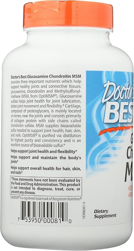 Doctors Best Glucosamine Chondroitin MSM with OptiMSM, Non-GMO, Vegan, 240 Capsule (Pack of 1)