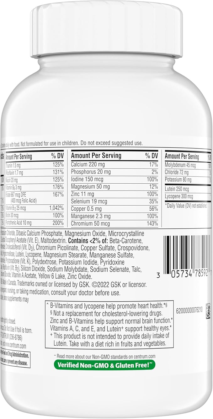 Centrum Minis Silver Multivitamin Tablet for Adults 50 Plus, Multimineral Supplement, Vitamin D3, B-Vitamins, Gluten Free, Non-GMO Ingredients, Supports Memory and Cognition in Older Adults - 320 Ct