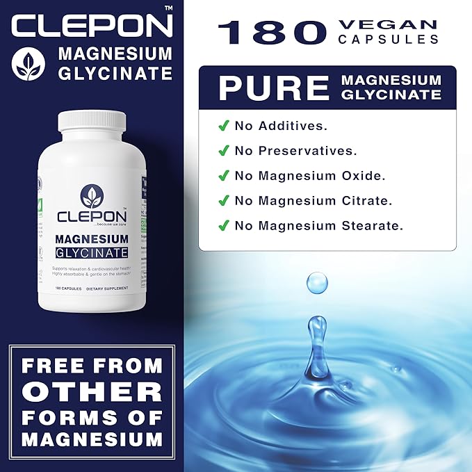 Magnesium Glycinate - Chelated, Highly Absorbable & Gentle on Stomach - Supplement for Heart & Bone Health, Restful Sleep, Stress Relief, Muscles & Nerves - Gluten-Free, Non-GMO, Vegan (180 Capsules)