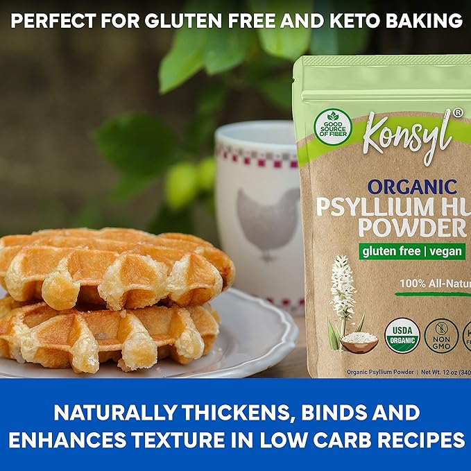 Konsyl Organic Psyllium Husk Powder - Perfect for Vegan Baking - USDA Certified Fiber Supplement Powder - All Natural, Gluten-Free, Sugar-Free, Unflavored