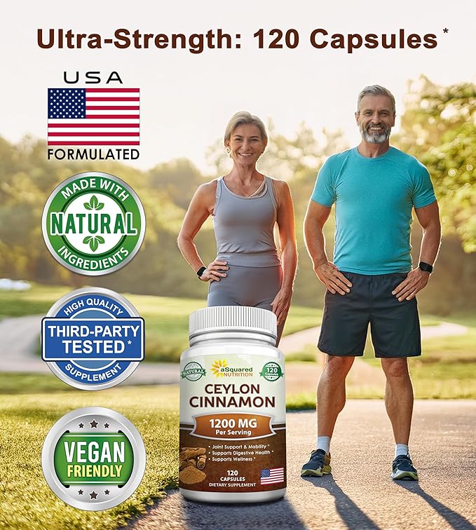 Natural Ceylon Cinnamon 1200mg - 120 Capsules, True Cinnamon from Sri Lanka, Extract Supplement Pills Promotes Heart Health