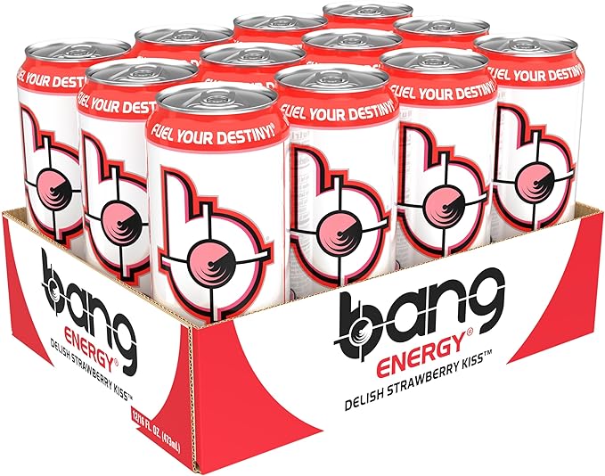Bang Energy Delish Strawberry Kiss, Sugar-Free Energy Drink, 16 Fl Oz (Pack of 12)