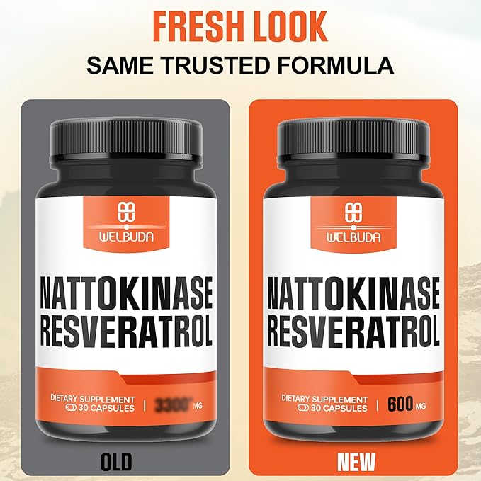 Nattokinase Supplement 3300mg with Trans-Resveratrol - Supports for Immunity System, Healthy Heart & Body Balance - 30 Servings