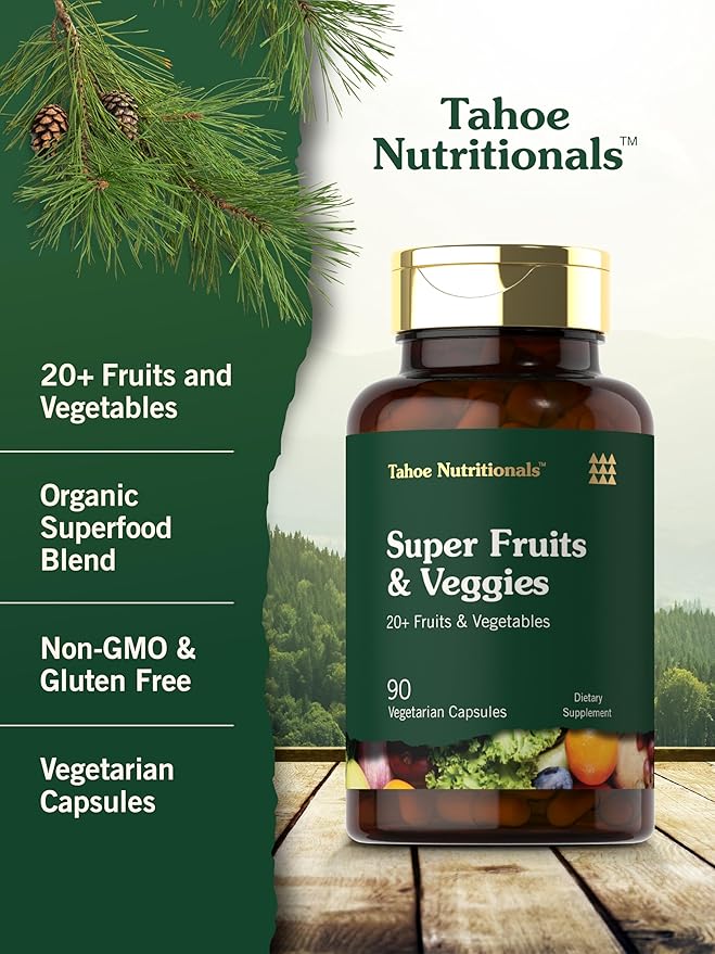 Tahoe Nutritionals Super Fruits and Veggies Capsules | 90 Count | Vegetarian, Non-GMO and Gluten Free Supplement
