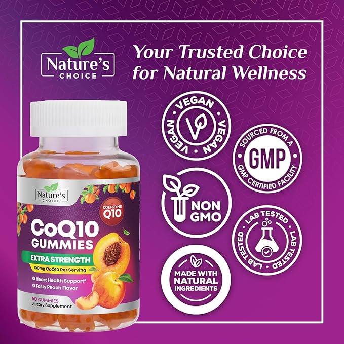 CoQ10 100mg Gummies - 3X Better Absorption, Antioxidant for Heart Health Support & Energy Production, Ultra Coenzyme Q10 Vitamins, Co q 10 Supplement, Dietary Supplement, Non-GMO - 60 CoQ10 Gummies