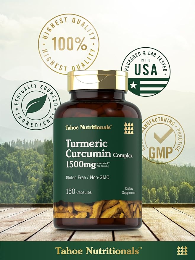 Tahoe Nutritionals Turmeric Supplement | 1500 mg | 150 Capsules | Complex with Black Pepper | Non-GMO and Gluten Free