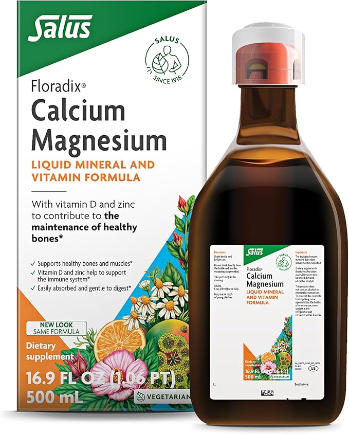 Floradix Calcium Magnesium Liquid Herbal & Mineral Supplement - Bone Support Supplement* with Calcium, Magnesium, Vitamin D & Zinc - Vegetarian, Non-GMO - 16.9 fl oz