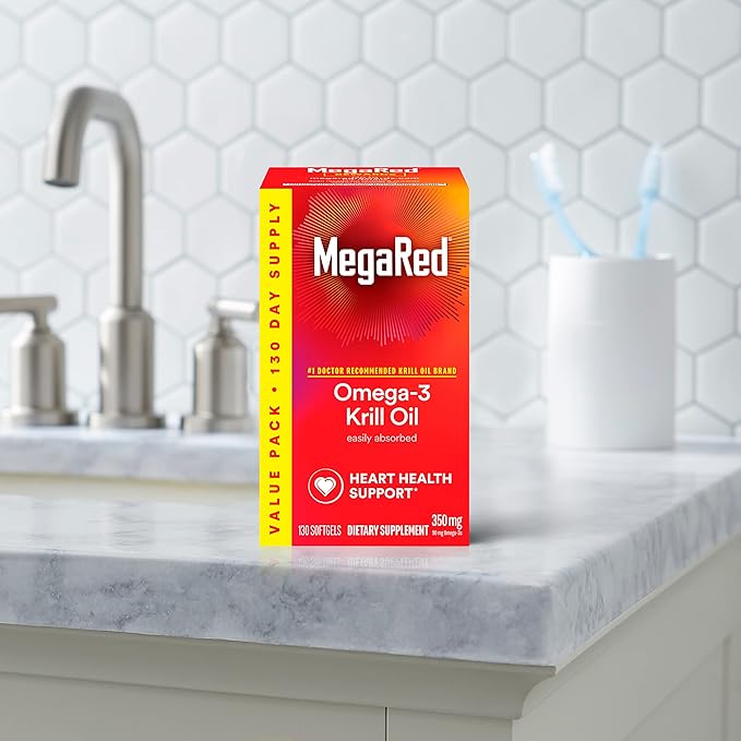MegaRed - Omega-3 Krill Oil 350mg Softgels (130 Count in A Bottle), EPA & DHA Omega-3 Fatty Acids with No Fishy Aftertaste Unlike Fish Oil, Contains Antioxidant Astaxanthin