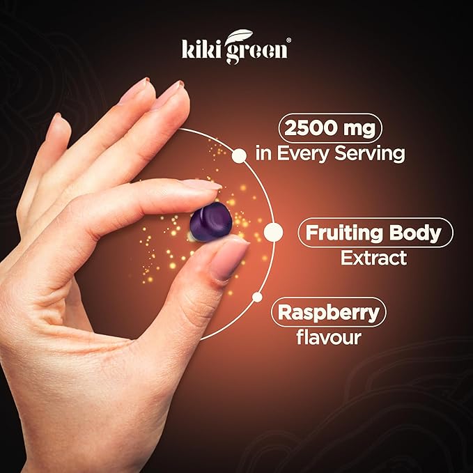 KIKI Green Mushroom Gummies with Lion's Mane and 9 Adaptogen Superfoods Blend - Chaga, Red Reishi, Cordyceps, Shiitake, Black Fungus | 60 Count, 10:1 Extract