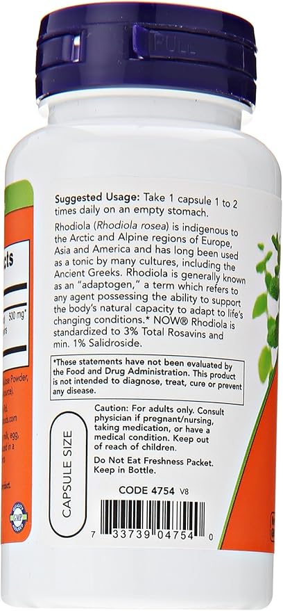 NOW Rhodiola Rhodiola Rosea 500mg, 60 Capsules (Pack of 2)