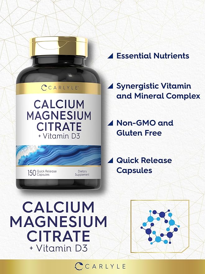 Carlyle Calcium Magnesium Citrate with Vitamin D3 | 150 Capsules | Non-GMO & Gluten Free Supplement