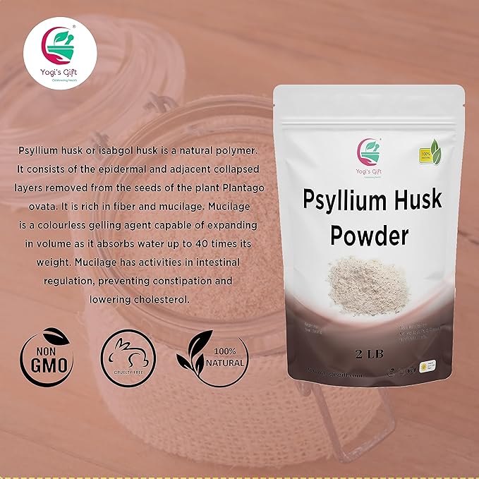 Psyllium Husk Powder 2 lb | 98% Purity | Premium Quality | Use for Baking, Cooking and Beverages | 100% Natural Fine Ground, Non GMO by Yogi's Giftยฎ