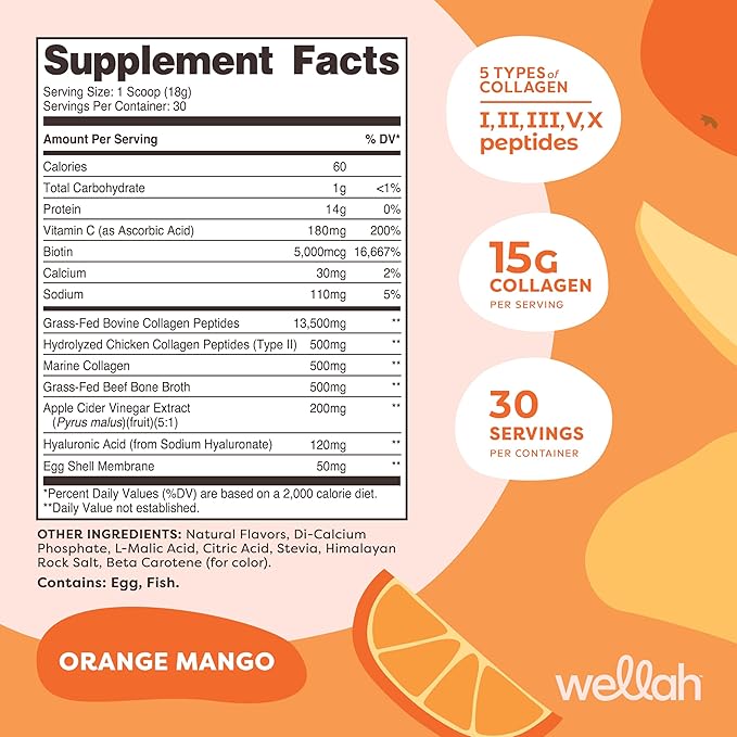 The Afterglow Multi Collagen Protein + Beauty (30 Servings, Orange Mango) - Hair, Skin, Nail & Joint Support - Non-GMO and Gluten Free
