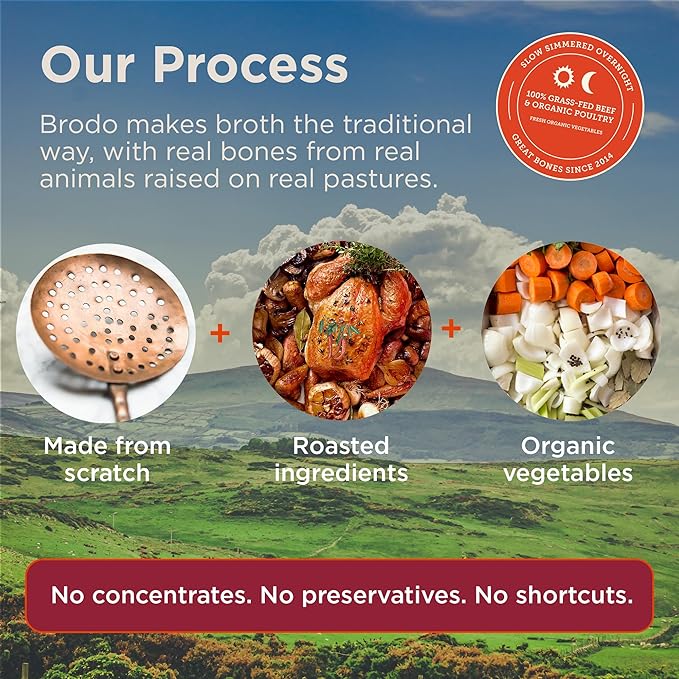 Brodo Deeply Rooted Organic Chicken Broth with Turmeric & Ginger, Nutrient-Rich Chicken Bone Broth Organic, High in Protein and Collagen for Wellness and Cooking, (6x 8.3 oz. Pouches)