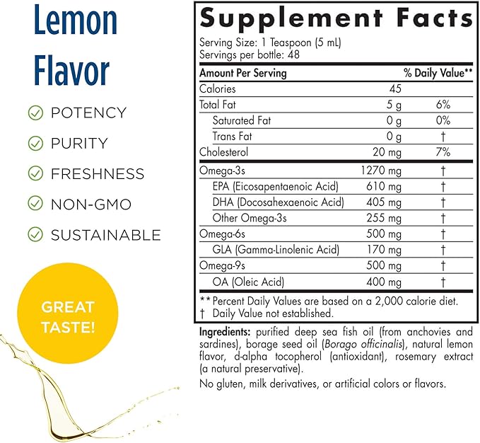 Nordic Naturals ProEFA 3-6-9, Lemon Flavor - 8 oz - 1270 mg Omega-3 - EPA & DHA with Added GLA - Healthy Skin, Cognition, & Positive Mood - Non-GMO - 48 Servings