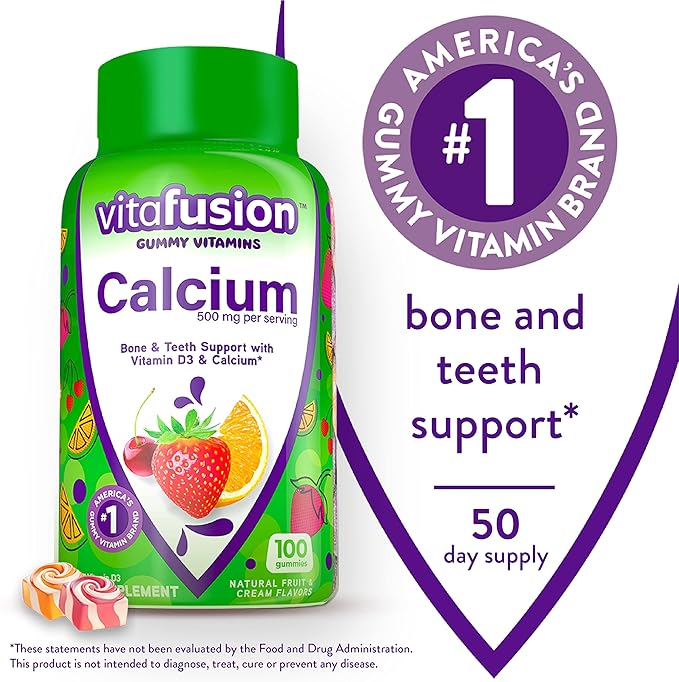 Vitafusion Omega-3 Gummy Vitamins, Berry Lemonade Flavored, Heart Health Vitamins(1) & Chewable Calcium Gummy Vitamins for Bone and Teeth Support, Fruit and Cream Flavored