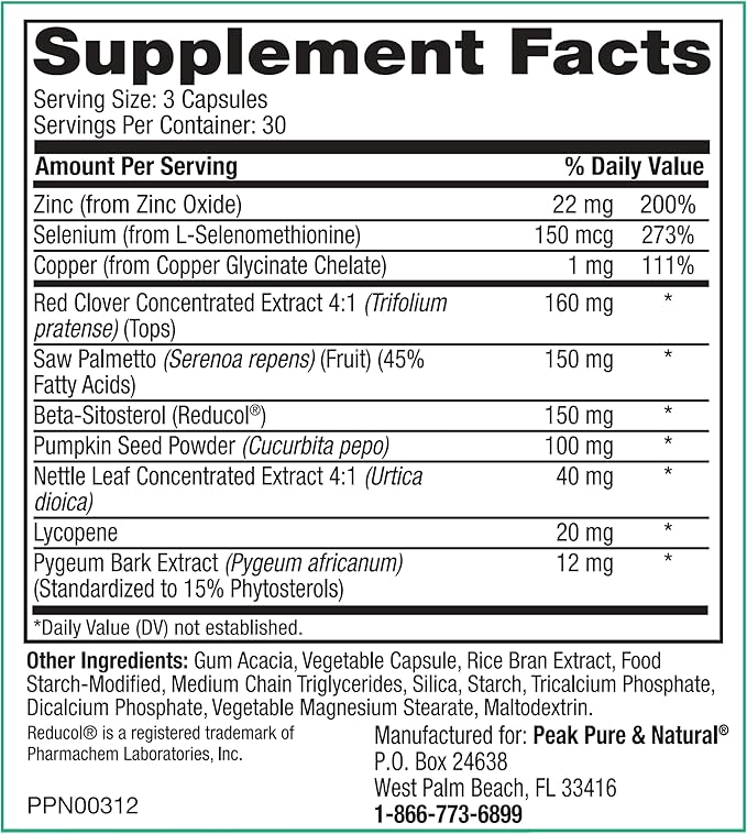 Peak Prostate Support - Natural Prostate Supplements for Men with Saw Palmetto, Beta-Sitosterol, Lycopene and 7 Targeted Nutrients - Promotes Prostate Health and Urinary Tract Health (90 Capsules)