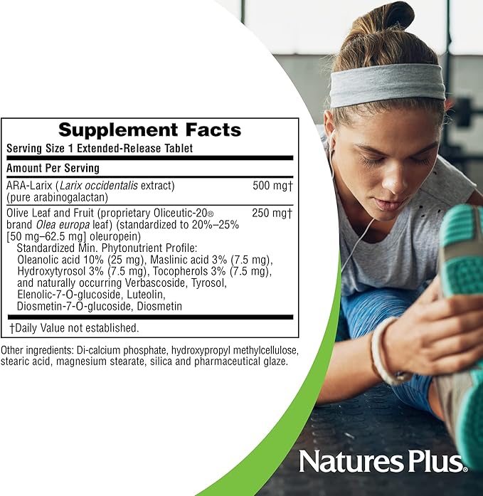NaturesPlus Herbal Actives ARA Larix Olive Leaf - 30 Tablets - Immune Support Supplement, Extended Release Botanical Complex - Vegetarian, Gluten Free - 30 Servings