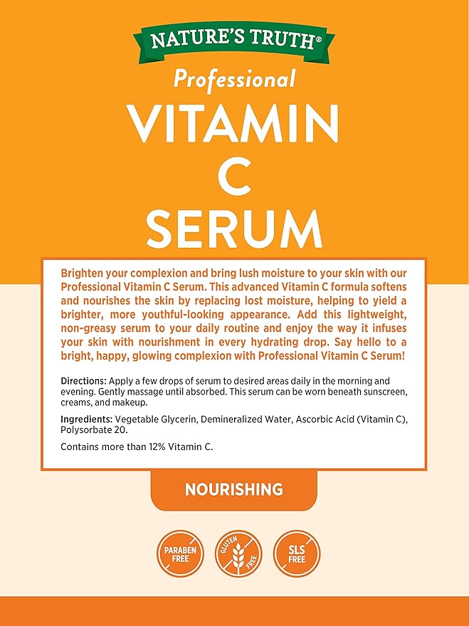 Nature's Truth Vitamin C Serum 2 oz | Oil For Face & Skin | Nourishing & Unscented