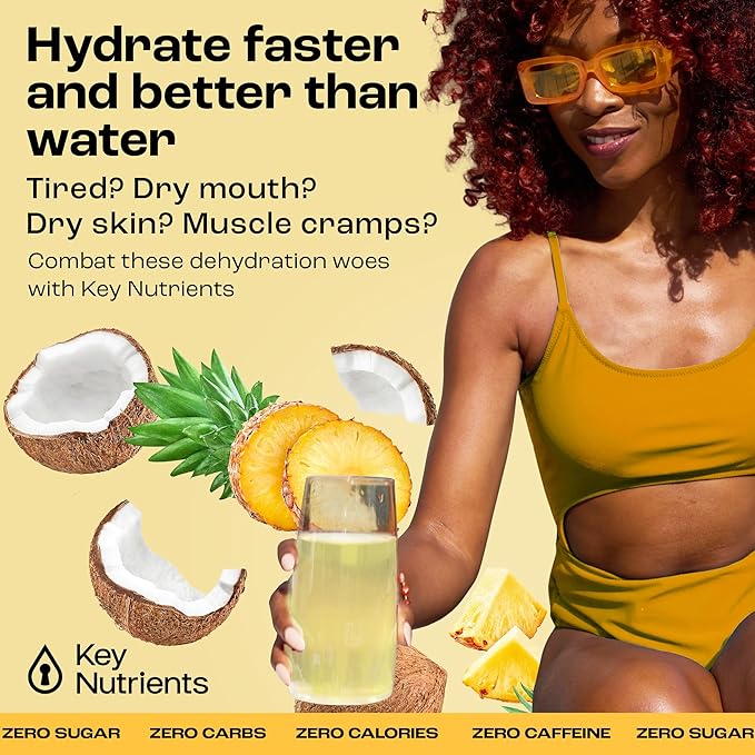 KEY NUTRIENTS Electrolytes Powder Packets - Tropical Pineapple Coconut 20 Pack Hydration Packets - Travel Hydration Powder - No Sugar, No Calories, Gluten Free Keto Electrolytes Powder - Made in USA