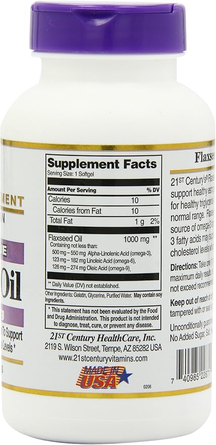 21st Century Flaxseed Oil 1000 Mg Softgels, 120-Count (22871) (Pack of 2)