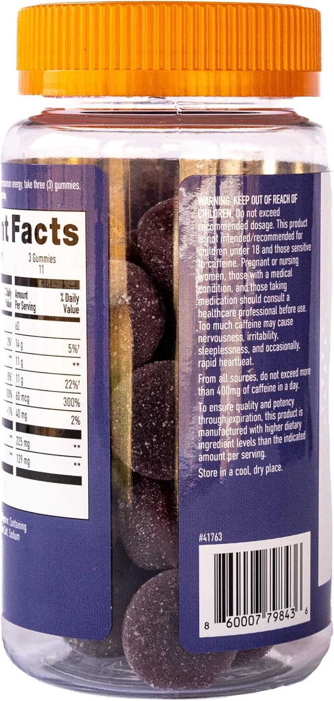 Energy Gummies, 2475mg of Plant-Based Caffeine Chews per Bottle, Long Lasting Energy Boosters, Elderberry (33ct)