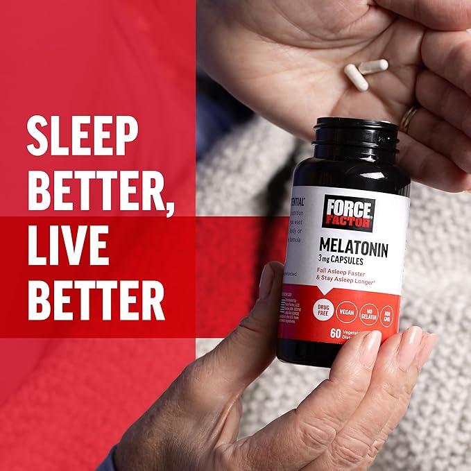 FORCE FACTOR Melatonin 3mg, Drug-Free Supplement, Vegan, Non-GMO, 60 Vegetable Capsules