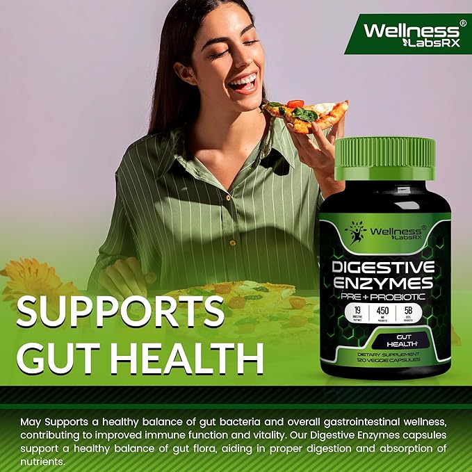 Digestive Enzymes with Probiotics and Prebiotics, 450mg, 5 Billion CFUs - Pure Super Digestion Capsules - Digestive Enzymes for Women & Men Support Digestion & Gut Health - 120 Count (Pack of 2)