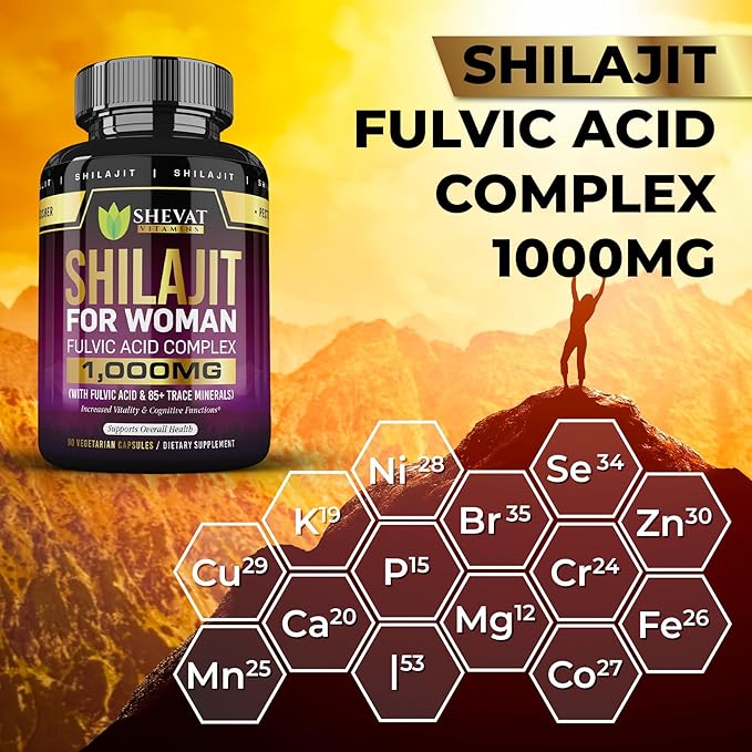 Shilajit Capsules 1000 mg - Pure shilajit for Women with fulvic Acid Organic for Energy & Immune Support, Mineral Supplements for Women - Non GMO| 90 Vegan Capsules| Made in USA