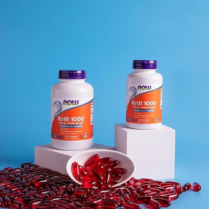 NOW Foods Supplements, Neptune Krill, Double Strength 1000 mg, Phospholipid-Bound Omega-3, 60 Softgels