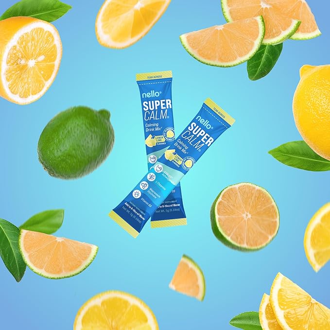 Supercalm Drink Mix - Ashwagandha KSM 66, Magnesium Glycinate & L-Theanine Supplement, Vitamin D3 - Ashwagandha Root Extract - Focus and Relaxation Support (20 Travel Packets) - Lemon Lime