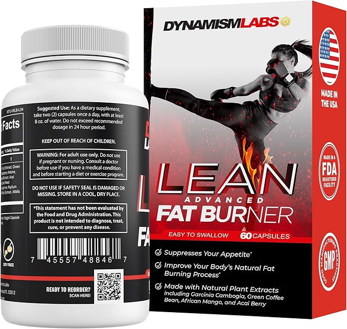 Dynamism Labs Lean Advanced Fat Burner | Garcinia Cambogia Extract, Green Tea Extract, Raspberry Ketone | Made in USA (60 Tablets)