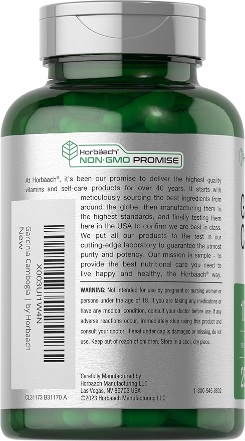 Horbaach Garcinia Cambogia Extract Pills | 1000mg | 250 Capsules | Herbal Extract Supplement | Non-GMO, Gluten Free