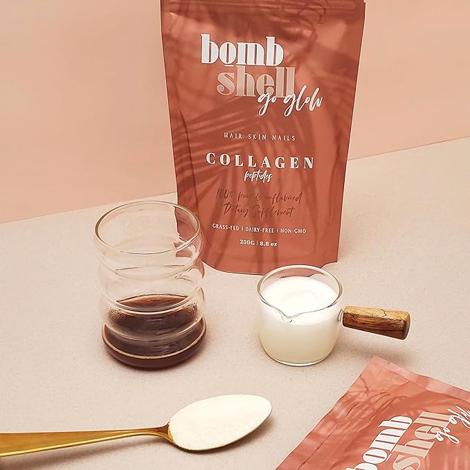 BOMBSHELL Go Glow | Beauty Collagen Peptide Powder for Women (Type I & III), Unflavored, Hair Skin & Nails Supplement, 8.8oz