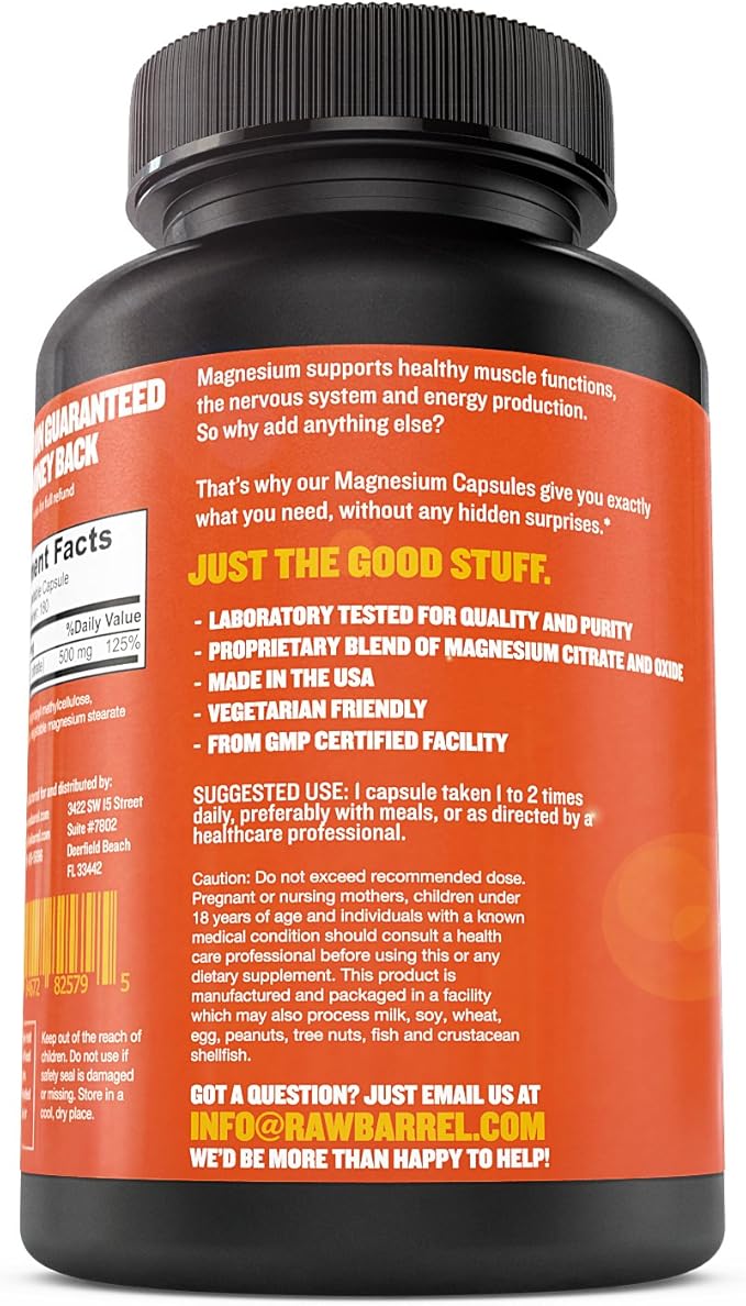 “No Bull” Magnesium Capsules, Unique Magnesium Citrate and Oxide Formula for Sleep and Relaxation, Magnesium Pills to Prevent Muscle Aches and Spasms, Magnesium Oxide Citrate, 500g