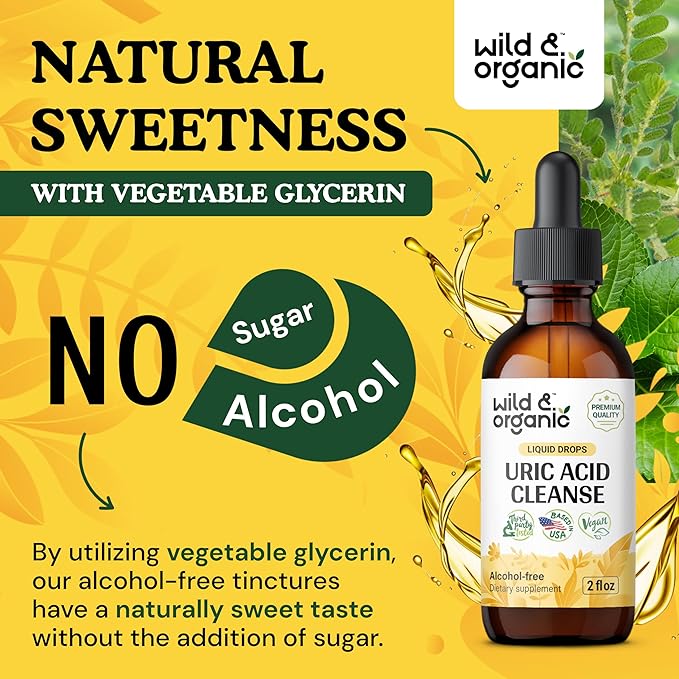 Wild & Organic Uric Acid Cleanse Drops - Tart Cherry, Turmeric, Chanca Piedra Stone Breaker Complex for Kidney Cleanse - Uric Acid Support Supplement - Vegan, Sugar & Alcohol-Free Tincture - 2 oz