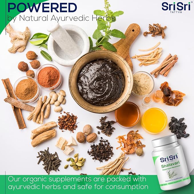 Sri Sri Tattva Shatavari Asparagus Racemosa Dietary Supplements – 60 Tablets 500mg Organic Shatavari– Reproductive Health Ayurvedic Herb for Balancing Vata & Pitta