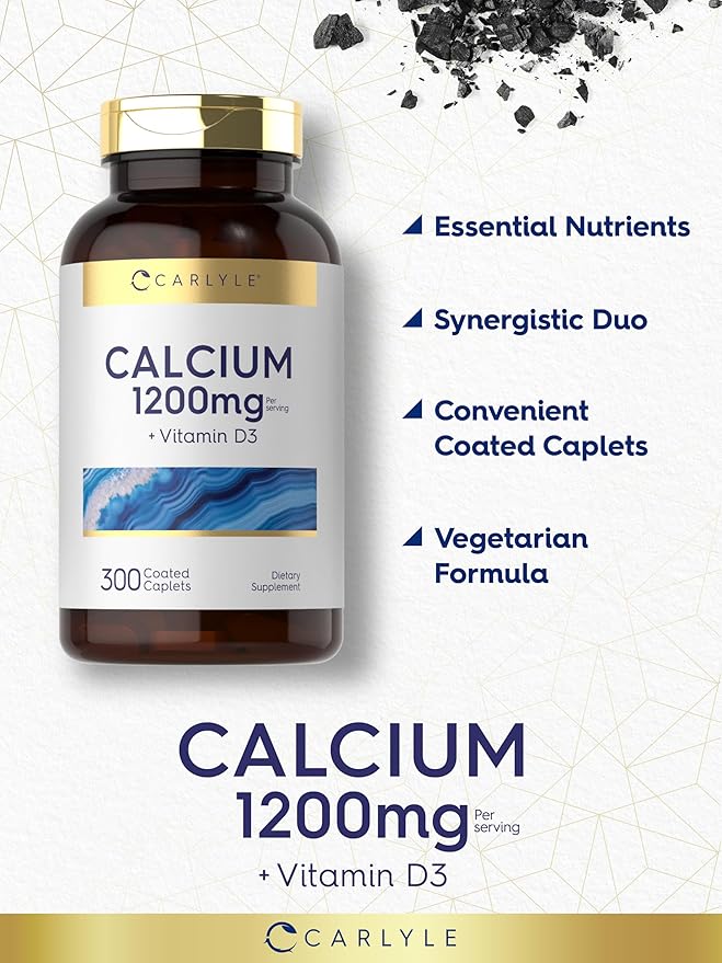 Carlyle Calcium 1200mg with Vitamin D3 | 300 Caplets | Non-GMO, Gluten Free, and Vegetarian