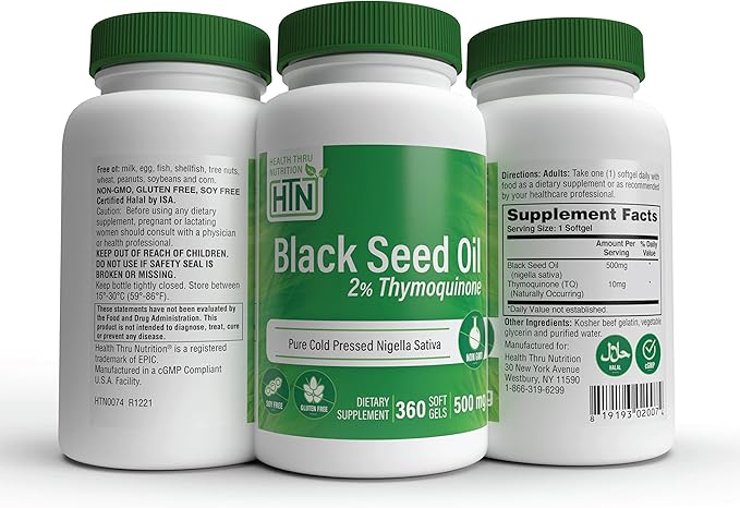 Health Thru Nutrition Black Seed Oil 500mg (Pack of 3X 360 Softgels) | High Potency 2% Thymoquinone | 3rd Party Tested | Pure Cold Pressed | Organically Gown | Non-GMO, Gluten Free, Soy Free