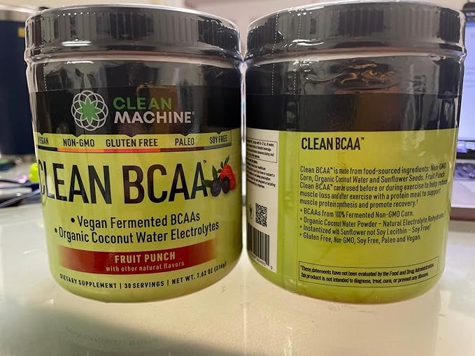 Clean BCAA - 2:1:1 Food Sourced BCAAs Powder & Coconut Water Electrolytes Recovery & Amino Energy Supplement - Award Winning Vegan Amino Acid Supplement - 30 Servings (30, Fruit Punch)