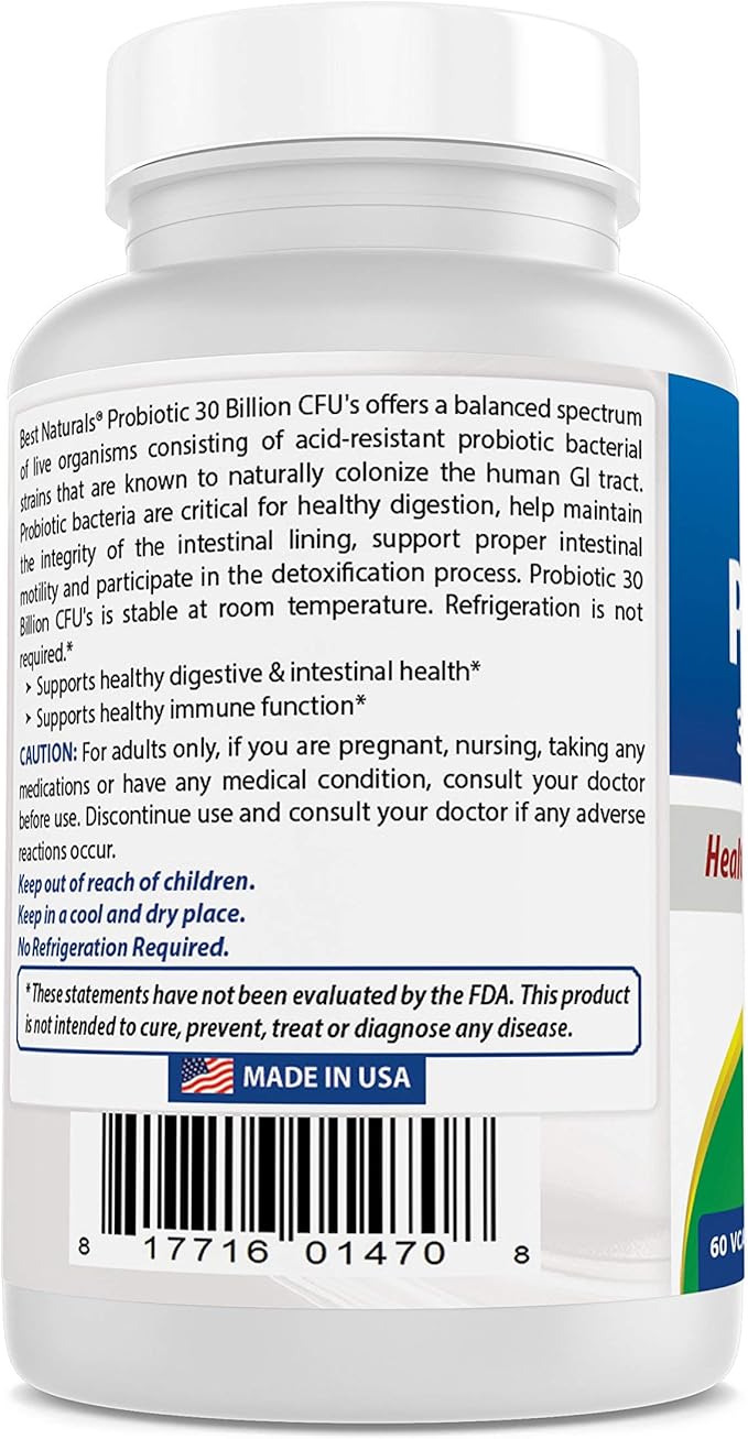 Best Naturals Probiotic 10 Strains & 30 Billion CFU Intestinal Flora, 60 Veggie Capsules (60 Count (Pack of 1))