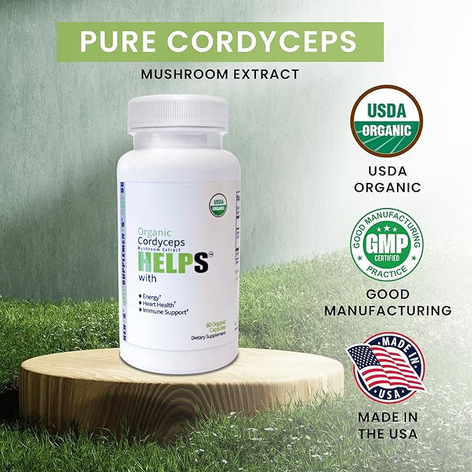 Organic Cordyceps Mushroom Capsules Supplement - 1000mg Cordyceps Militaris Extract - 100% Natural, Real & Pure - Beta-Glucan - Herbal Support for Energy-Boosting & Immune Health - 60 Capsules