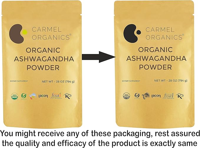 CARMEL ORGANICS Organic Ashwagandha Root Powder (28 Oz or 794g/1.75 Lbs) USDA Certified. Lab Tested, Non GMO & Gluten Free | Withania Somnifera from India