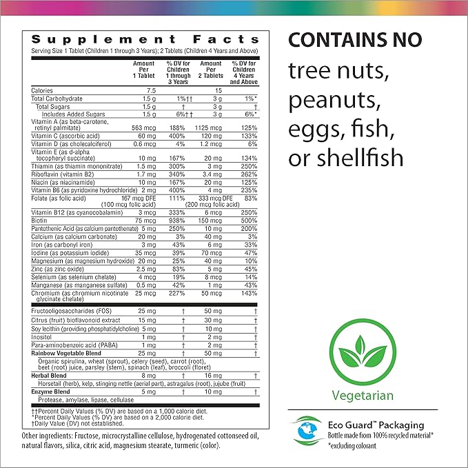 Rainbow Light Multivitamins for Kids, Vitamin B, Zinc & Iron, Prebiotics, Nutri Stars Provides Brain & Nervous System Support, Pineapple Orange, 120 Chewable Tablets